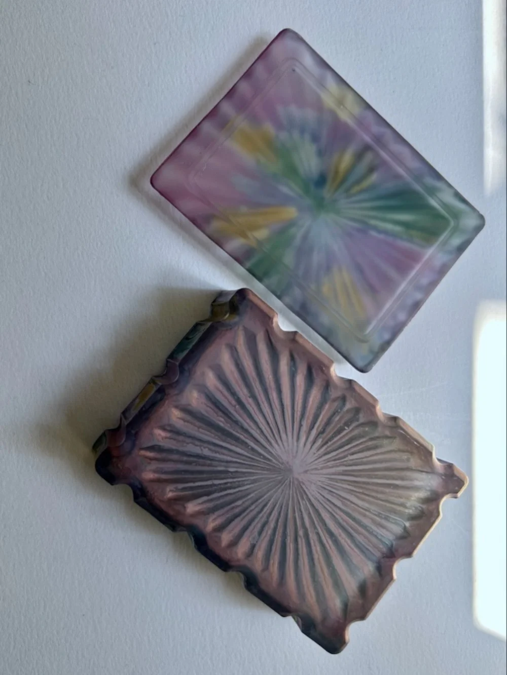 Colorful Sunburst Pattern Ribbed Glass Box, 1970's